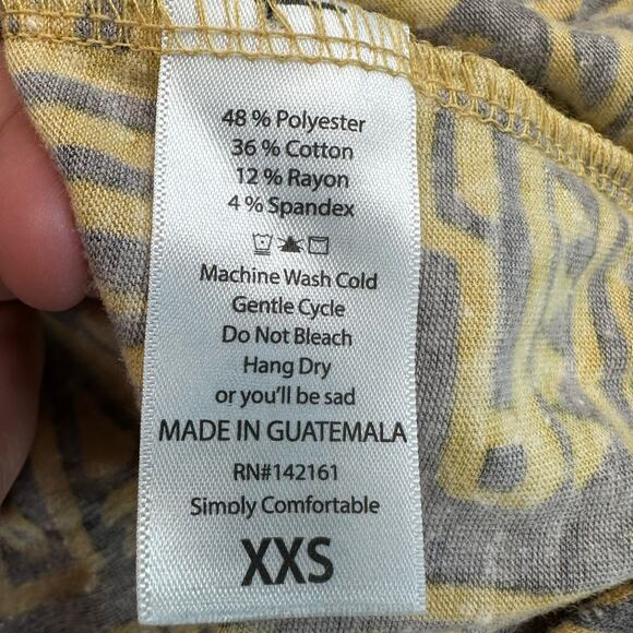Lularoe Tunic 'Irma' Yellow/Gray Short Sleeve Crew Neck Top WMNS XXS Geometric - Picture 6 of 6